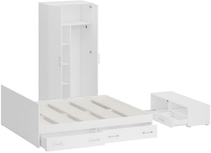 Спальня Стандарт 3-1800Я, белый/фасады ТВ тумбы МДФ белый глянец