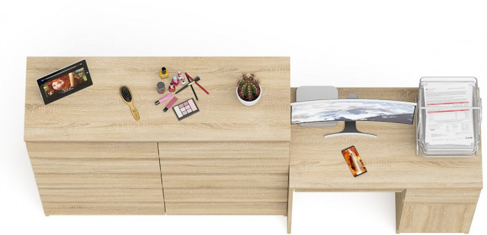 Мори компьютерный стол МС-1 правый + Комод МК1200.10, дуб сонома