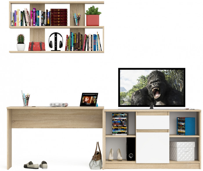 Мори письменный стол МСП1200.1 + Тумба МТВ1204.1 + Полка 1200, дуб сонома/белый