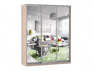 Шкаф купе Модерн 1776х450 3-х дверный 3-х секционный зеркальный с пескоструем №4 ясень