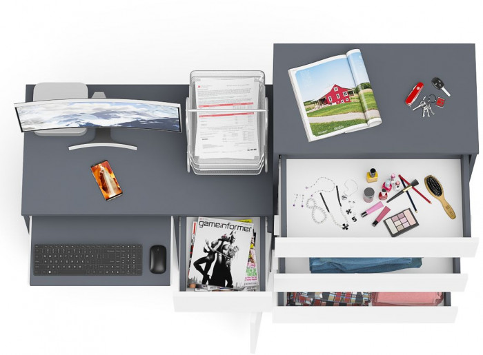 Мори Стол компьютерный МС-1 правый + Комод МК700.5, цвет графит/белый, ШхГхВ 160,4х50х114 см., выдвижной ящик справа, НЕ универсальная сборка