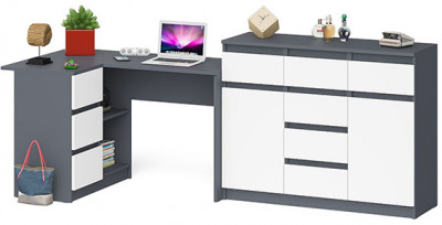 Мори Стол компьютерный МС-16 левый + Комод МК1200.4, цвет графит/белый, ШхГхВ 244,8х84,9х94 см., выдвижные ящики слева, НЕ универсальная сборка