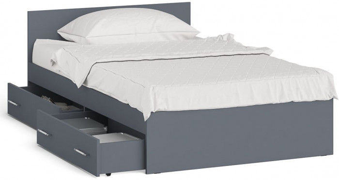 Мори Кровать с ящиками 1200, цвет графит, ШхГхВ 123,5х203,5х70 см., сп.м. 1200х2000 мм., без матраса, основание есть