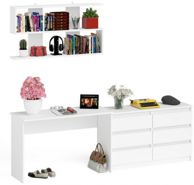 Мори письменный стол МСП1200.1 + Комод МК1200.6 + Полка 1200, белый