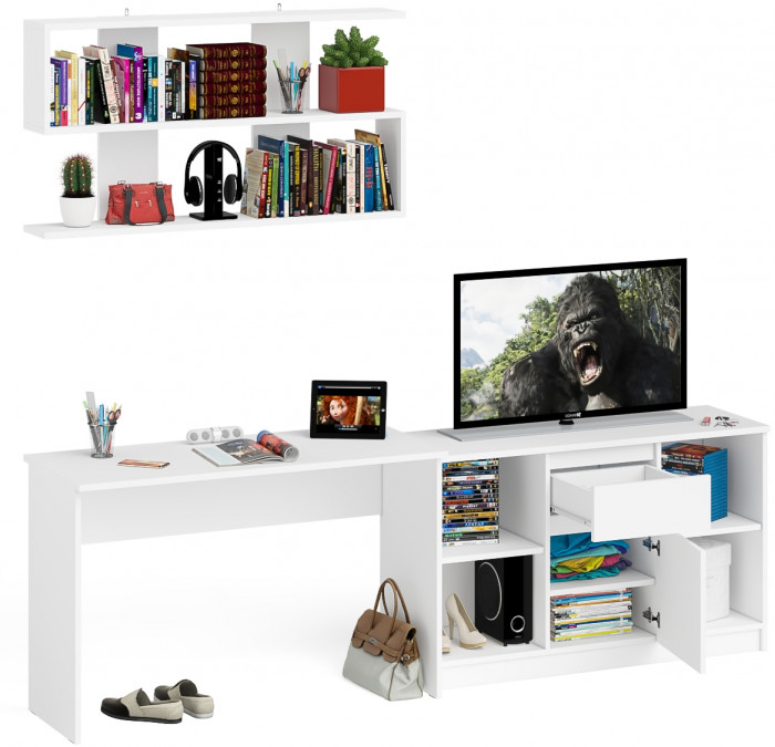 Мори Стол письменный МСП1200.1 + Тумба МТВ1204.1 + Полка 1200, цвет белый, ШхГхВ 240,8х50х209,6 см., универсальная сборка