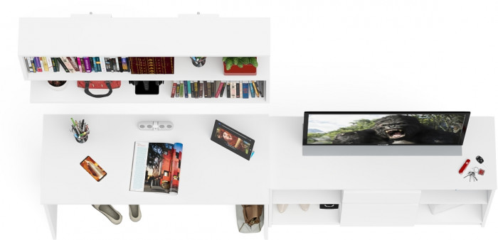 Мори Стол письменный МСП1200.1 + Тумба МТВ1204.1 + Полка 1200, цвет белый, ШхГхВ 240,8х50х209,6 см., универсальная сборка