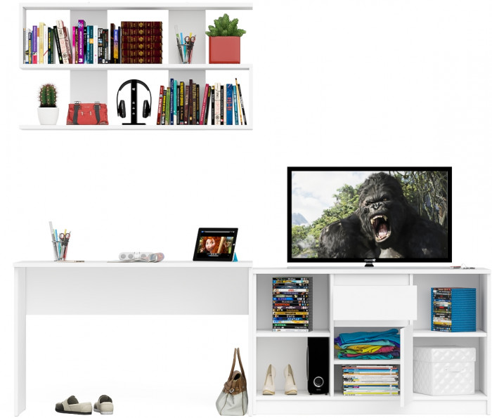 Мори Стол письменный МСП1200.1 + Тумба МТВ1204.1 + Полка 1200, цвет белый, ШхГхВ 240,8х50х209,6 см., универсальная сборка