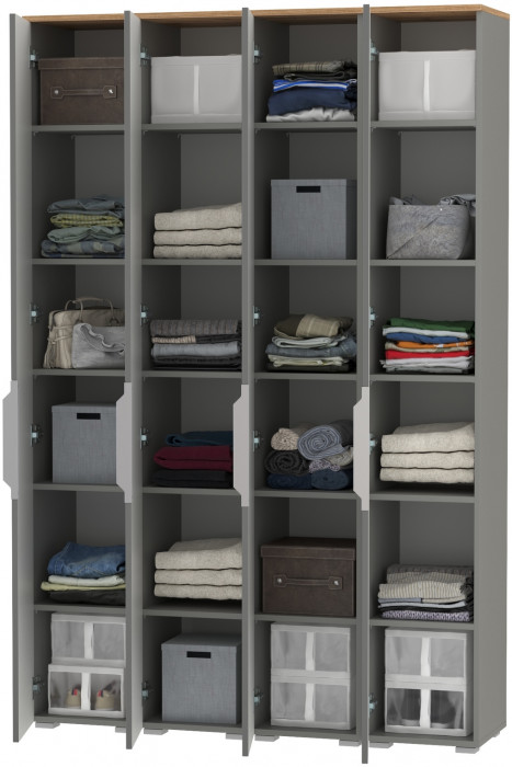 Октава Набор шкафов 45, цвет серый графит/дуб крафт золотой/фасады МДФ серый графит, ШхГхВ 128,8х35,3х197,6 см., универсальная сборка