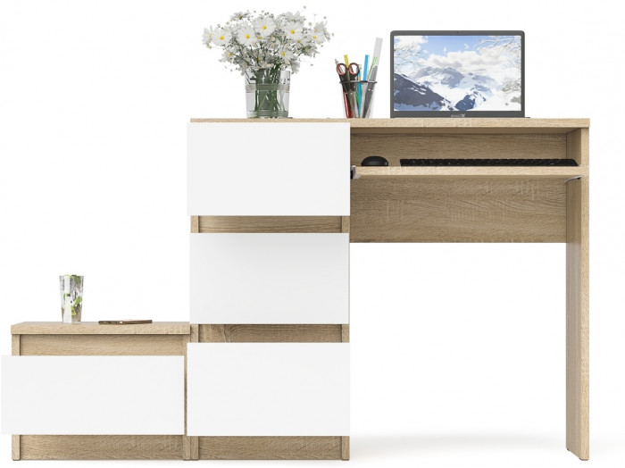 Мори компьютерный стол МС-6 левый + Тумба ТМП400.1, дуб сонома/белый