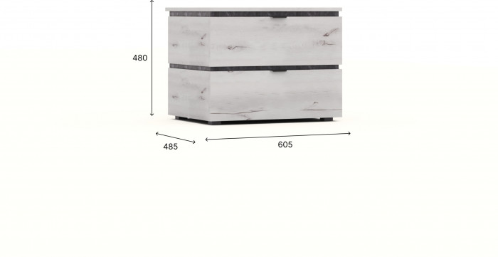 Тумба прикроватная 2 ящика "Ривьера" - Ясень снежный/Графит