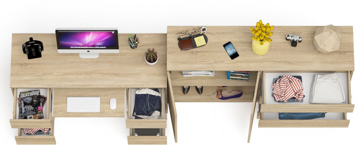 Мори Стол компьютерный МС-2 + Комод МК1600.1, цвет дуб сонома, ШхГхВ 295,8х50х94 см., универсальная сборка