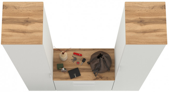 Октава Прихожая 17, цвет белый шагрень/дуб крафт золотой/фасады МДФ белый шагрень, ШхГхВ 129,3х35,4х197,6 см., универсальная сборка