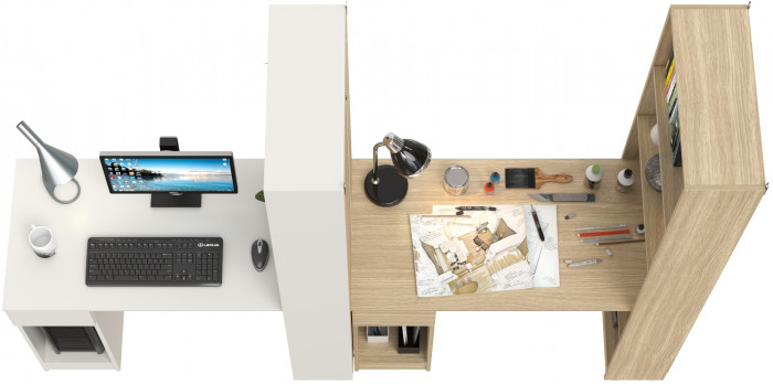 Два Стола письменных Лайт 10.01, цвет белый гладкий/плэйн, ШхГхВ 230,6х58,2х179 см., универсальная сборка(обязательно крепление к стене)