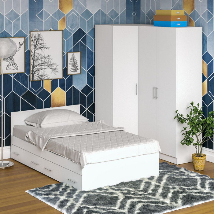 Спальня Стандарт 2-1200Я, цвет белый, ШхГхВ 123,5х203,5х70 + 171,2х81,2х200 см., сп.м. 1200х2000 мм., без матраса, основание есть