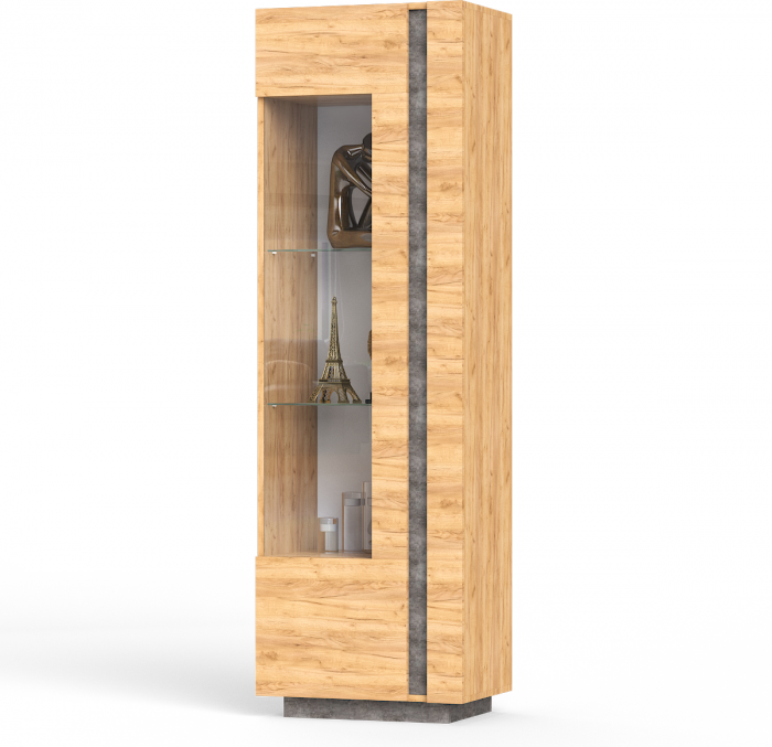 КР100 ??? Арчи Шкаф-витрина 03.263, цвет дуб крафт золотой/камень тёмный, ШхГхВ 60х41,3х193,7 см., подсветка за стеклом по торцу полки, НЕ уни. сб.