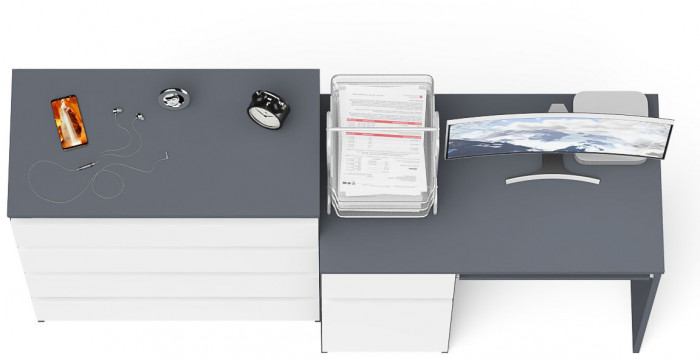 Мори компьютерный стол МС-1 левый + Комод МК800.4, графит/белый