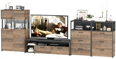 Трувор Гостиная 110, цвет дуб гранж песочный/интра, ШхГхВ 367,6х45,4х135,3 см., универсальная сборка