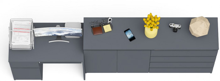 Мори Стол компьютерный МС-1 левый + Комод МК1600.1, цвет графит, ШхГхВ 250,4х50х94 см., выдвижной ящик слева, НЕ универсальная сборка