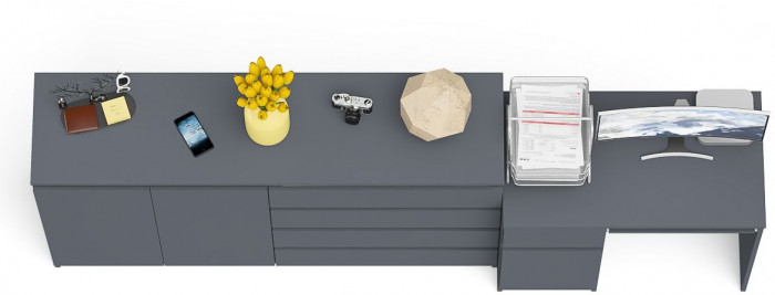 Мори Стол компьютерный МС-1 левый + Комод МК1600.1, цвет графит, ШхГхВ 250,4х50х94 см., выдвижной ящик слева, НЕ универсальная сборка