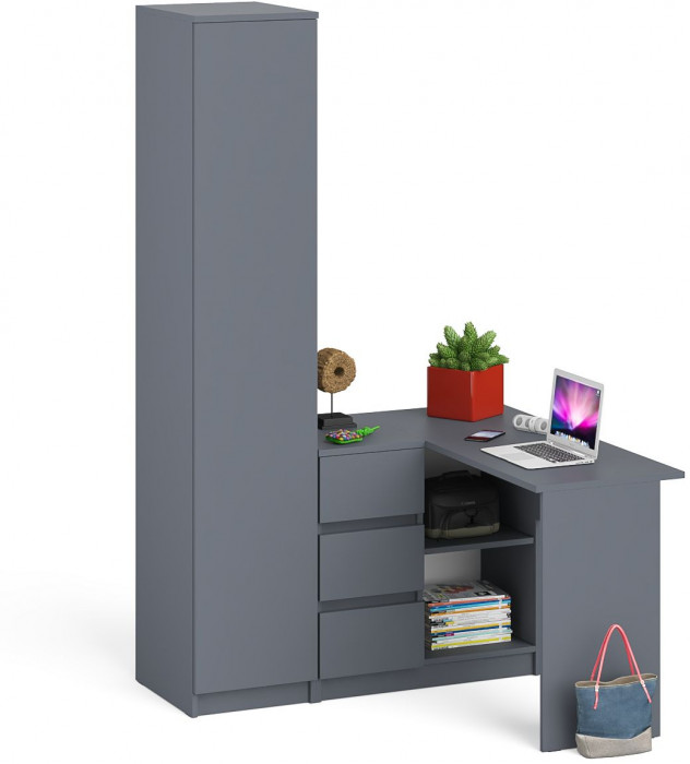 Мори Стол компьютерный МС-16 левый + Пенал МШ400.1, цвет графит, ШхГхВ 164,8х84,9х209,6 см., выдвижные ящики слева, НЕ универсальная сборка