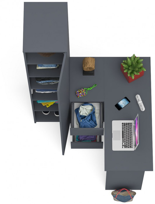 Мори Стол компьютерный МС-16 левый + Пенал МШ400.1, цвет графит, ШхГхВ 164,8х84,9х209,6 см., выдвижные ящики слева, НЕ универсальная сборка