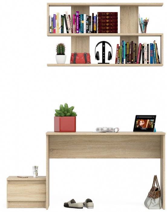 Мори письменный стол МСП1200.1 + Тумба ТМП400.1 + Полка 1200, дуб сонома