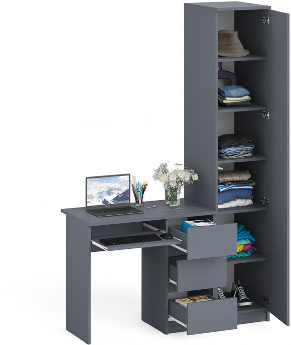 Мори Стол компьютерный МС-6 правый + Пенал МШ400.1, цвет графит, ШхГхВ 130,4х50,4х209,6 см., выдвижные ящики справа, НЕ универсальная сборка