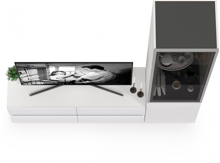 Сидней Комплектация № 009, корпус: белый/чёрный/фасады: МДФ белый глянец