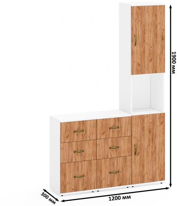 Лидер-8 Пенал + Тумба МД 3.16 + Тумба МД 3.16, белый шагрень/крафт золото