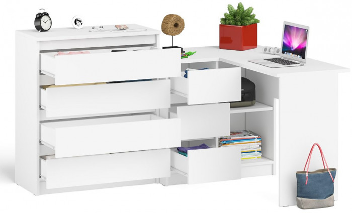 Мори компьютерный стол МС-16 левый + Комод МК800.4, белый