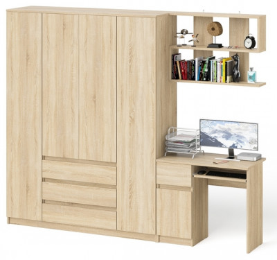 Мори Стол компьютерный МС-1 левый + Шкаф МШ1600.1 + Полка 900, цвет дуб сонома, ШхГхВ 250,4х50,4х209,6 см., НЕ универсальная сборка