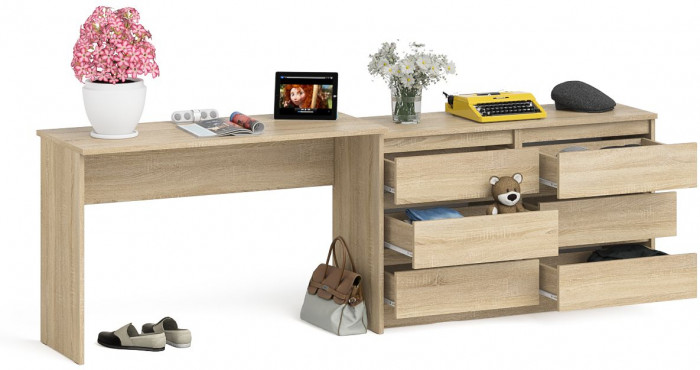 Мори Стол письменный МСП1200.1 + Комод МК1200.6, цвет дуб сонома, ШхГхВ 240,8х50х76,6 см., универсальная сборка