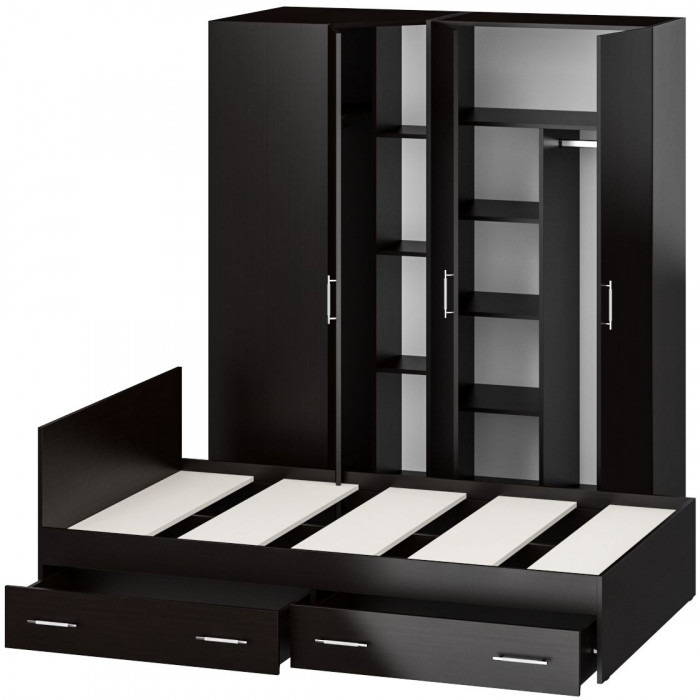 Спальня Стандарт 2-1200Я, цвет венге, ШхГхВ 123,5х203,5х70 + 171,2х81,2х200 см., сп.м. 1200х2000 мм., без матраса, основание есть