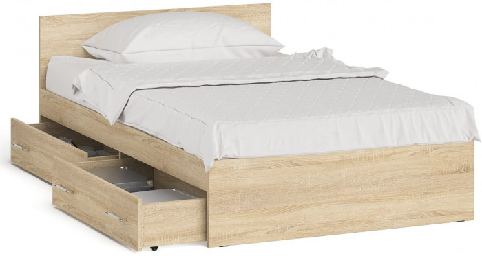 Мори Кровать с ящиками 1200, цвет дуб сонома, ШхГхВ 123,5х203,5х70 см., сп.м. 1200х2000 мм., без матраса, основание есть