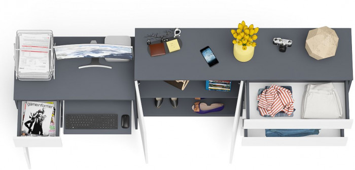 Мори Стол компьютерный МС-1 левый + Комод МК1600.1, цвет графит/белый, ШхГхВ 250,4х50х94 см., выдвижной ящик слева, НЕ универсальная сборка