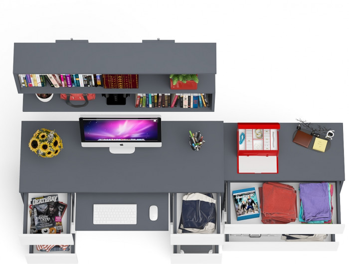 Мори компьютерный стол МС-2 + Комод МК800.1 + Полка 1200, графит/белый