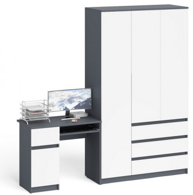 Мори Стол компьютерный МС-1 левый + Шкаф МШ1200.1, цвет графит/белый, ШхГхВ 210,4х50,4х209,6 см., выдвижной ящик слева, НЕ универсальная сборка