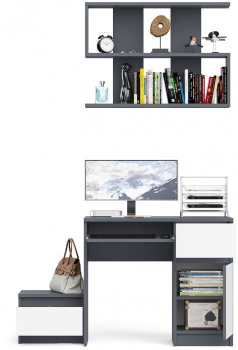 Мори Стол компьютерный МС-1 правый + Тумба ТМП400.1 + Полка 900, цвет графит/белый, ШхГхВ 130,4х50х209,6 см., НЕ универсальная сборка
