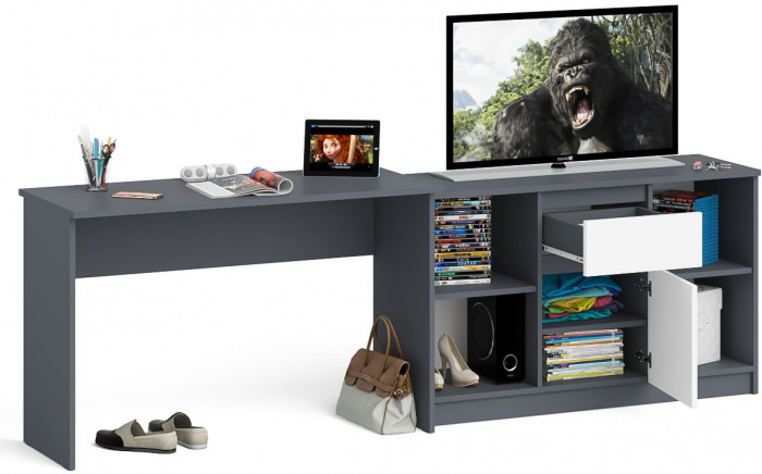 Мори письменный стол МСП1200.1 + Тумба МТВ1204.1, графит/белый