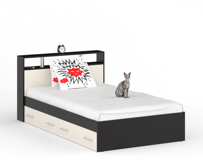 Камелия Кровать с ящиками 1200, цвет венге/дуб лоредо, ШхГхВ 123,5х217х78,2 см., сп.м. 1200х2000 мм., без матраса, основание есть