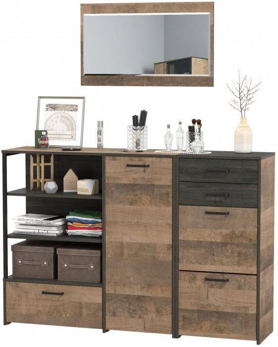 Трувор Прихожая 144, цвет дуб гранж песочный/интра, ШхГхВ 159х37х195 см., универсальная сборка