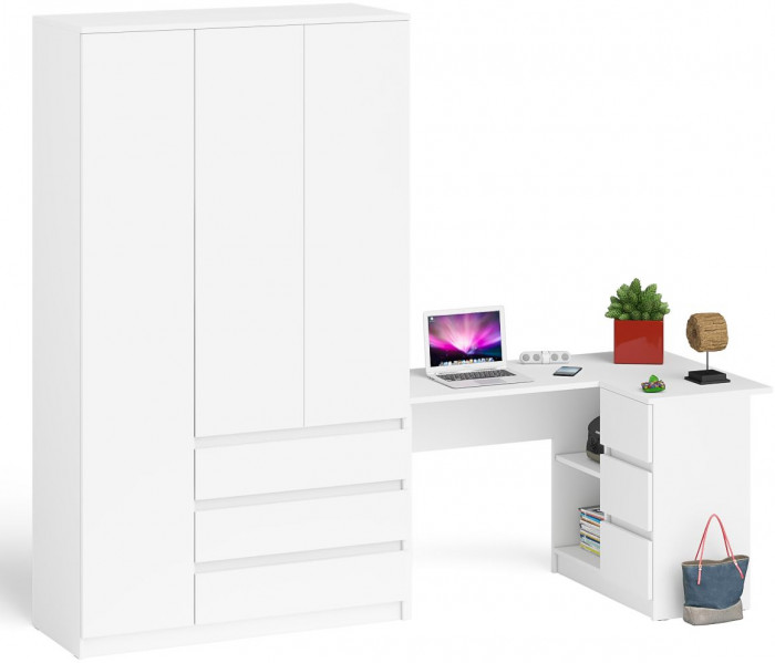 Мори компьютерный стол МС-16 правый + Шкаф МШ1200.1, белый