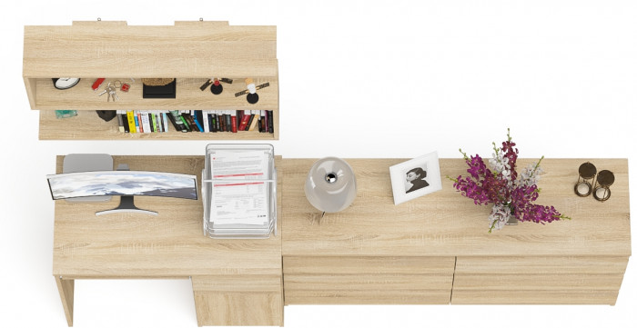 Мори Стол компьютерный МС-1 правый + Комод МК1380.6 + Полка 900, цвет дуб сонома, ШхГхВ 228х50х209,6 см., НЕ универсальная сборка