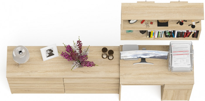 Мори Стол компьютерный МС-1 правый + Комод МК1380.6 + Полка 900, цвет дуб сонома, ШхГхВ 228х50х209,6 см., НЕ универсальная сборка