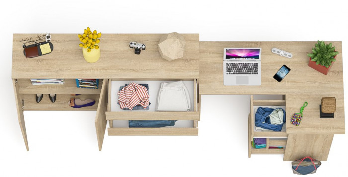 Мори Стол компьютерный МС-16 правый + Комод МК1600.1, цвет дуб сонома, ШхГхВ 284,8х84,9х94 см., выдвижные ящики справа, НЕ универсальная сборка