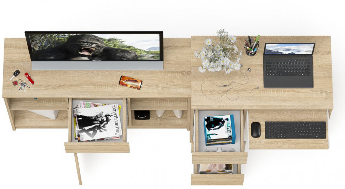 Мори Стол компьютерный МС-6 левый + Тумба МТВ1204.1, цвет дуб сонома, ШхГхВ 210,4х50х76,6 см., выдвижные ящики слева, НЕ универсальная сборка