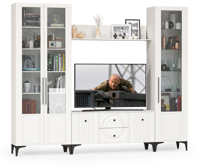 Валенсия Гостиная № 060, ЛДСП белый шагрень/МДФ белый шагрень