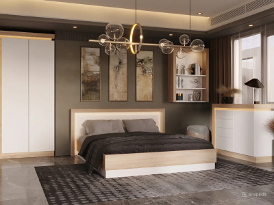 Астра Модульная Спальня, композиция 3, Белый глянец/Сонома (подсветка)