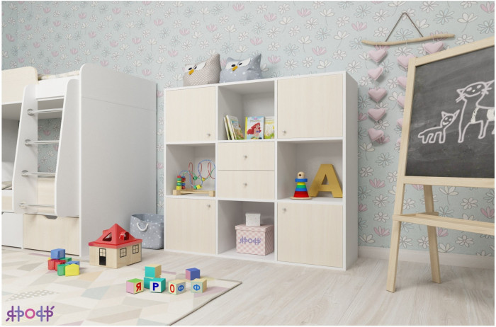 Стеллаж Джери (Белое дерево/Голубой)