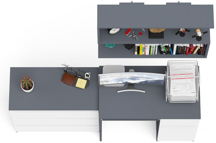 Мори Стол компьютерный МС-1 правый + Комод МК800.1 + Полка 900, цвет графит/белый, ШхГхВ 170,4х50х209,6 см., НЕ универсальная сборка